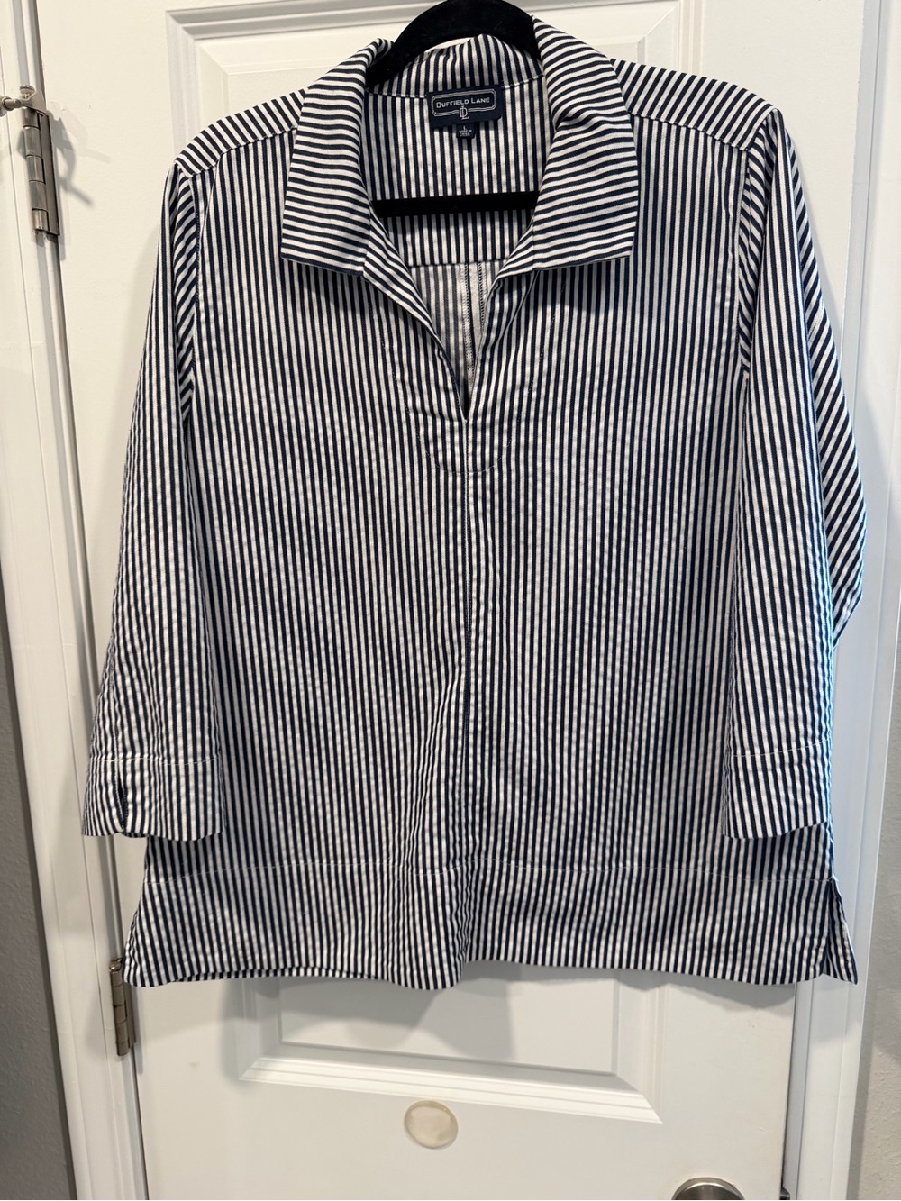 Duffield Lane Navy & White Striped Button-Front Tunic